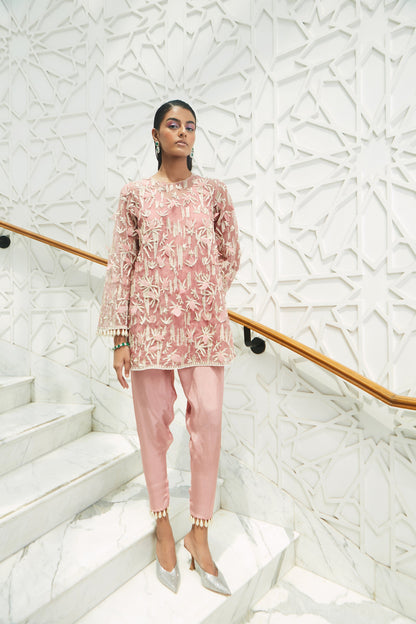 PINK 3D EMBROIDERED KURTA SET