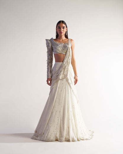 Ivory Dramatic Drape Saree