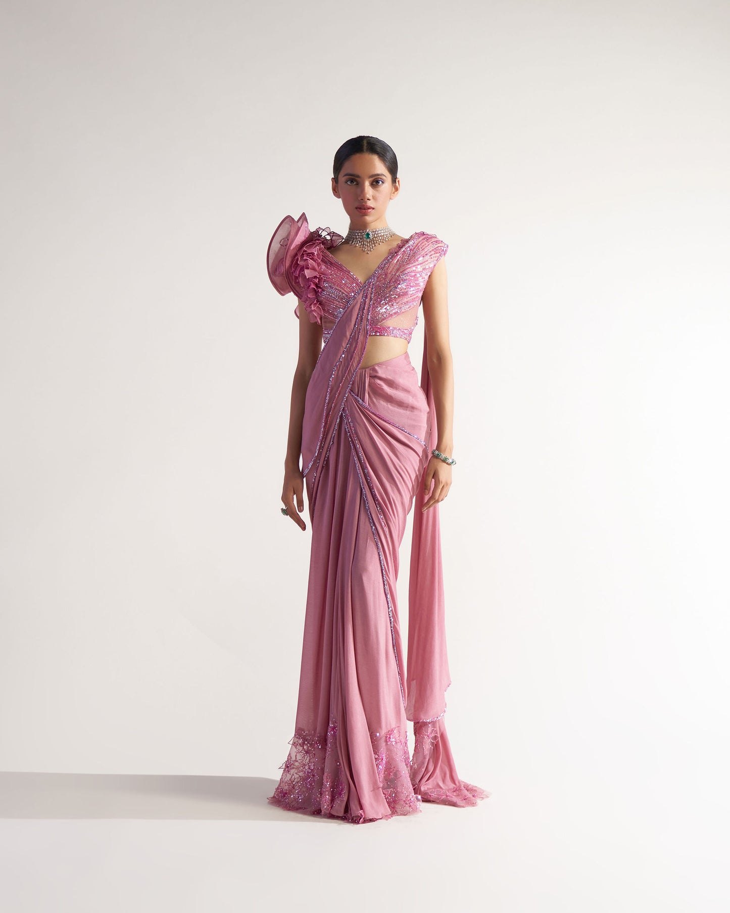 Onion Pink Drape Saree