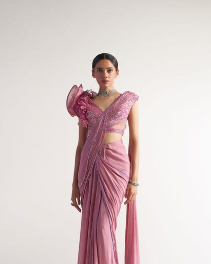 Onion Pink Drape Saree